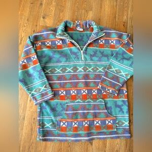 Vintage 90s Retro BACKROAD BLUES geometric Aztec deer 1/4 zip fleece pullover